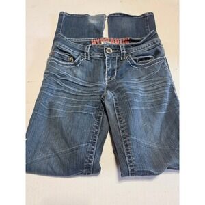 Hydraulic Lola Slim Boot Jeans Blue Medium Wash Embroidered Sequin Pockets 3/4